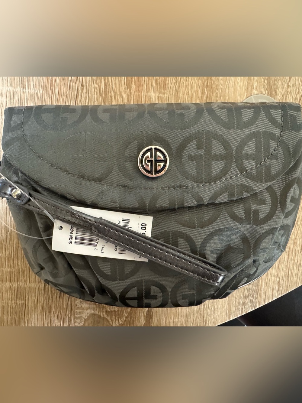 Giani Bernini Gray Logo Wristlet Clutch with Silver Emblem